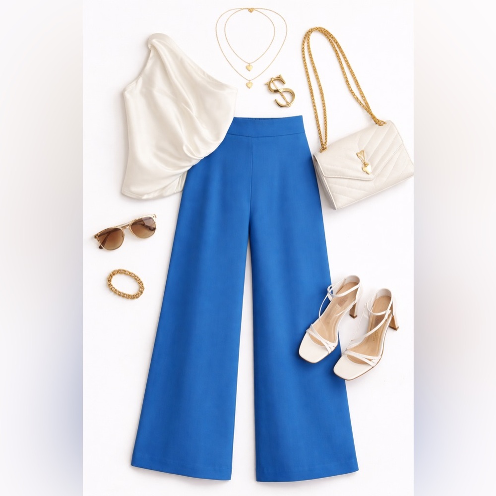 Wide-Leg High-Waist Pants in Blue